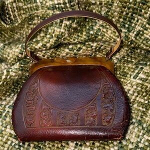 Antique Art Nouveau Tooled Leather Handbag